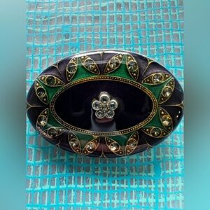 Vintage Catherine Popesco France Art Deco Green Black Enamel Brooch Pin